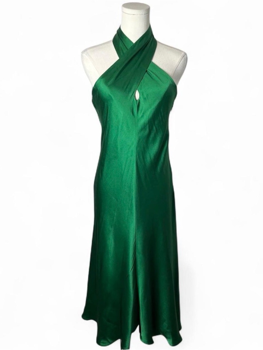 NEW Banana Republic Emerald Green Cross Halter Neck 100% Silk Cocktail Dress
